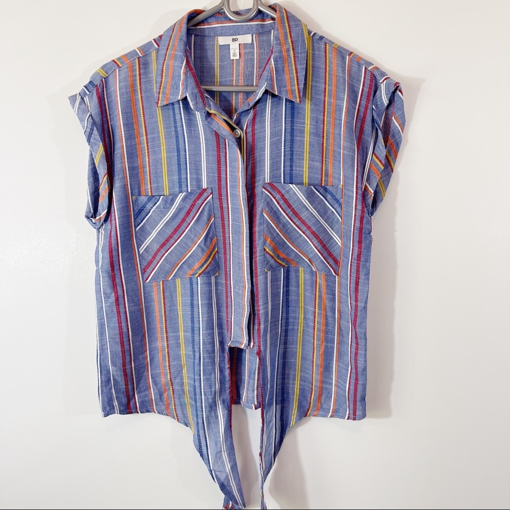 BP Tie Front Button Down Top, S
